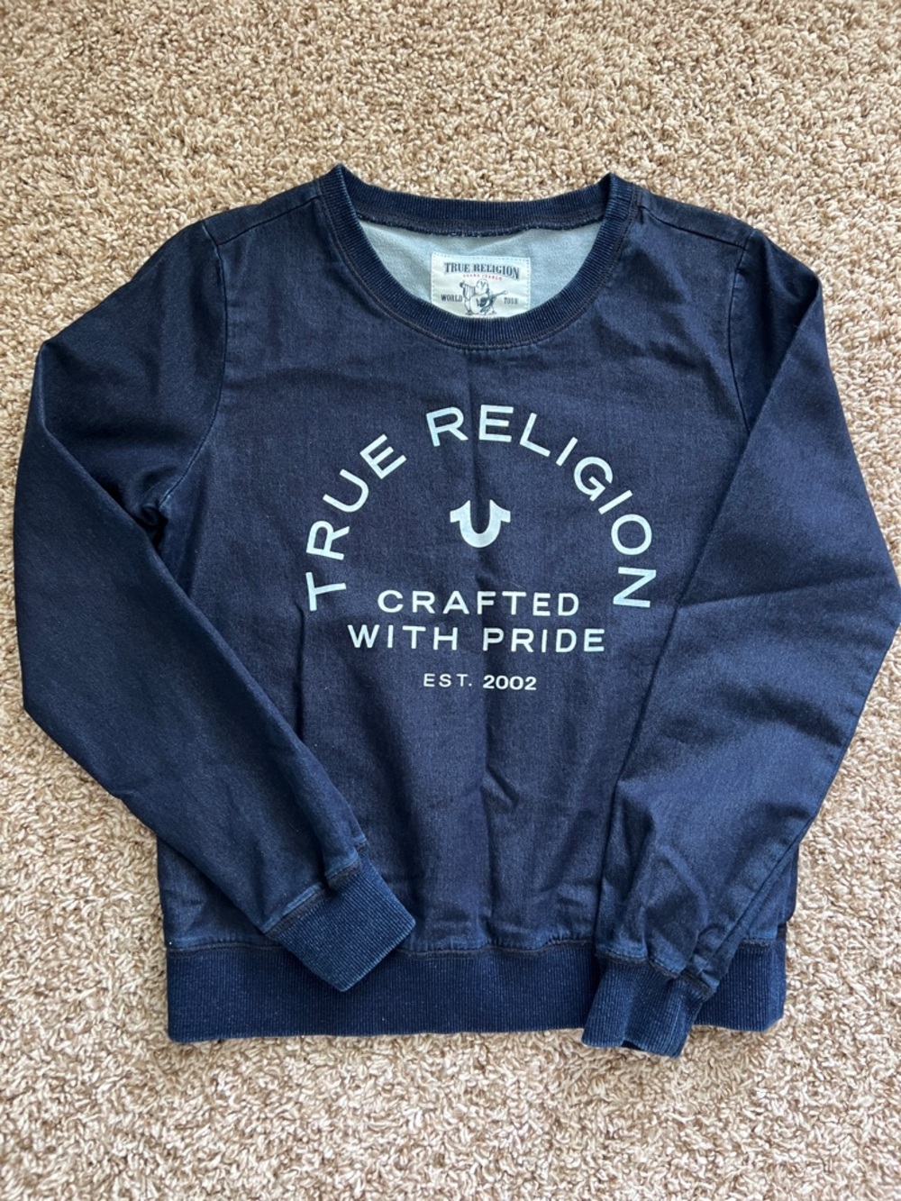 True Religion Navy Sweatshirt with White Logo Arch